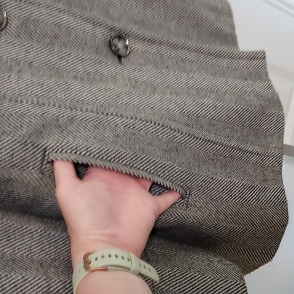 Vintage Liz Claiborne Herringbone Lined Wool Blend Winter Business Coat Large - Picture 3 of 13